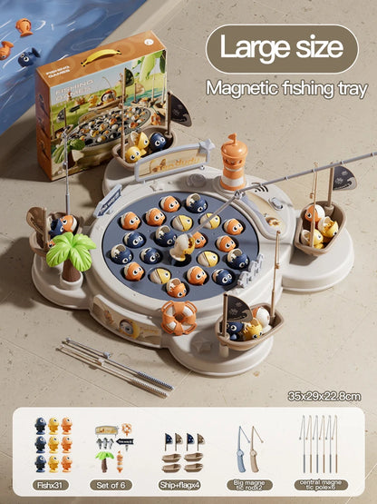 Electric Magnetic Fishing Toy – Rotating Fish Disc with Lights & Sound, 2-Person Competition Game