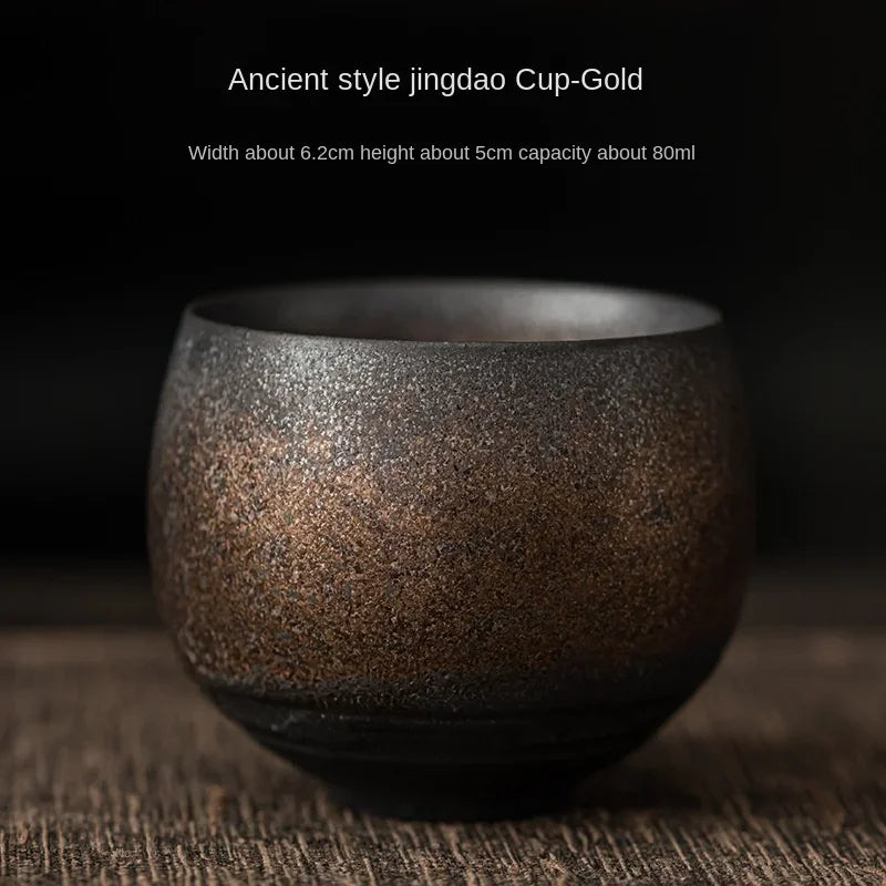 Japanese Handmade Rough Pottery Tea Cup — Porcelain Kung Fu Tea Single Cup, Antique-Style Gift