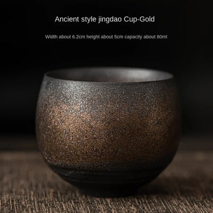 Japanese Handmade Rough Pottery Tea Cup — Porcelain Kung Fu Tea Single Cup, Antique-Style Gift
