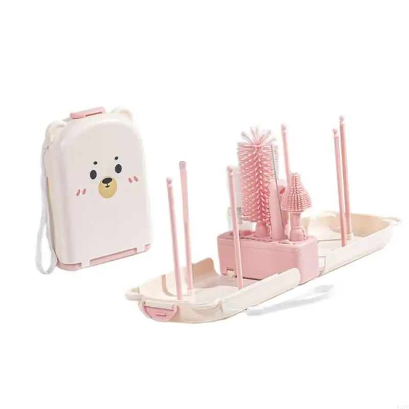 Travel Nursing Bottle Brush Set – Baby Bottle Cleaner with Drying Rack