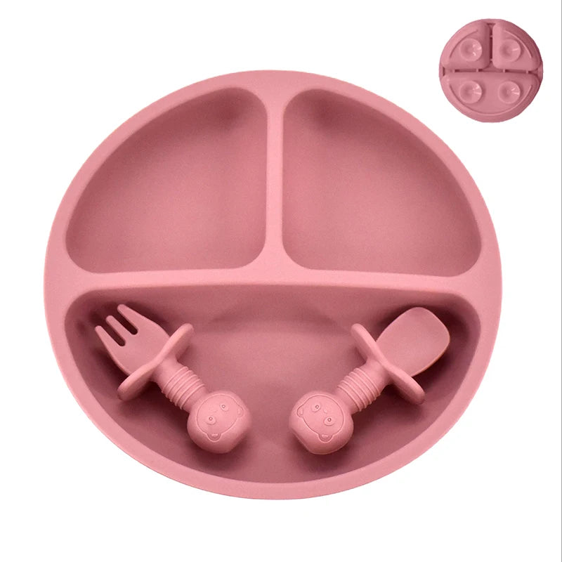 4Pcs Baby Safe Silicone Dining Plate Set - Cute Cartoon Smile Face Children Dishes, Retro Kids Tableware Set (BPA-Free)