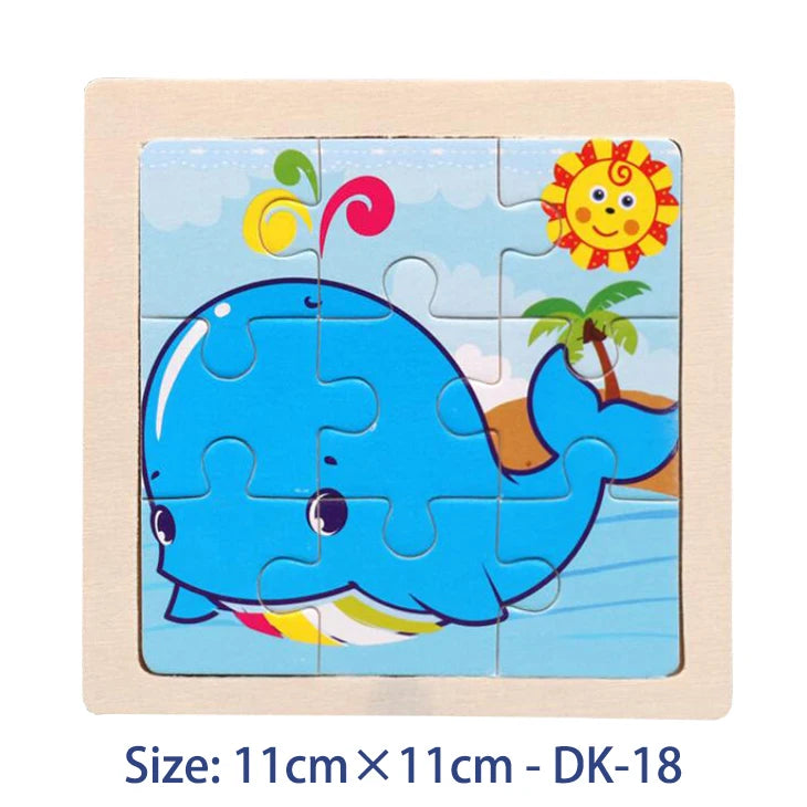 11cm (4.33in) Kids Wooden Jigsaw Puzzle – Cartoon Animal and Vehicle Montessori Educational Toy