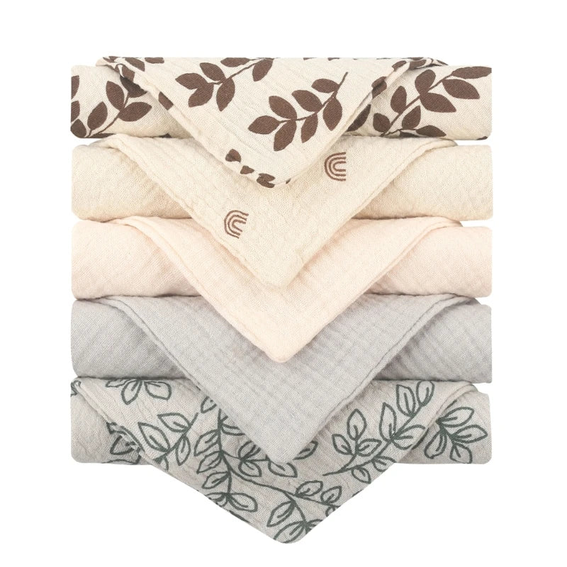 5 Pcs Baby Cotton Square Towel – Muslin Cloth, Infant Hand/Face Washcloth, Feeding Bib, Burp Cloth & Saliva Towel - Kidzy Market