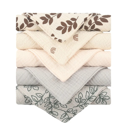 5 Pcs Baby Cotton Square Towel – Muslin Cloth, Infant Hand/Face Washcloth, Feeding Bib, Burp Cloth & Saliva Towel - Kidzy Market