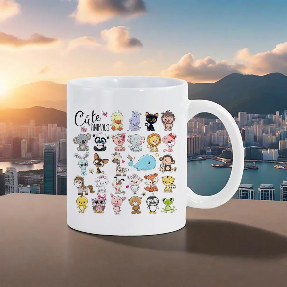Cute Animal Ceramic Mug 11 oz (320 ml) — Kids Breakfast Cup with Panda, Lion & Koala Designs