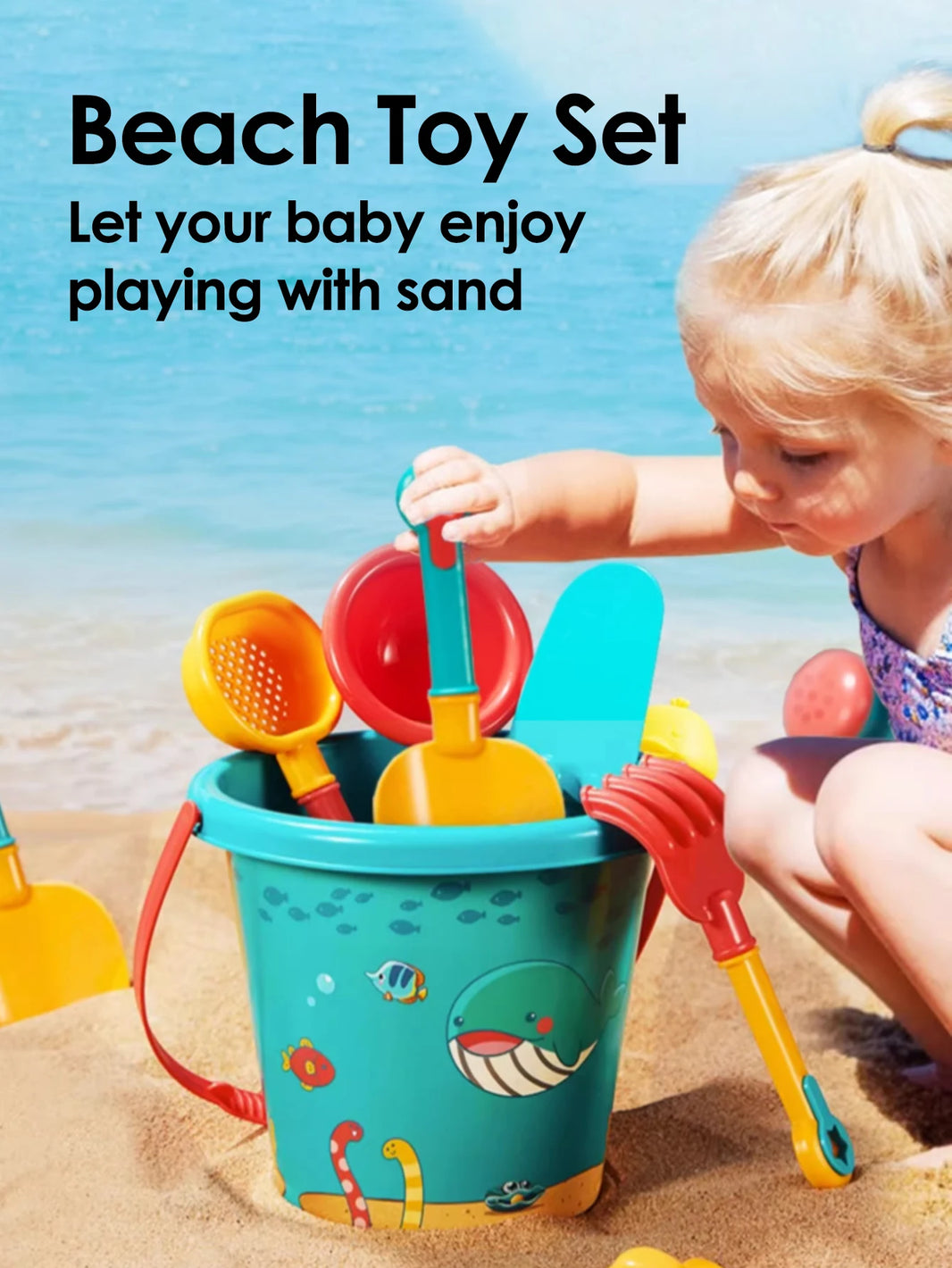 Summer Beach Toy Set With Bucket, Watering Bottle & Shovels — 18Pcs Sand & Water Play Kit For Kids