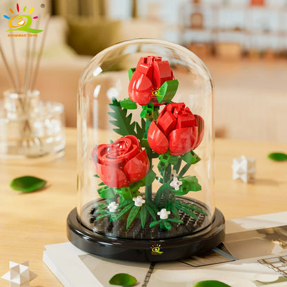 HUIQIBAO MOC Eternal Bouquet Micro Building Blocks – DIY Flower Model and Home Desk Decoration Toy for Kids
