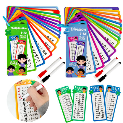Digital Learning Flash Cards – 15 Cards for Addition, Subtraction, Multiplication, Division, Fractions, and Math Formulas with 2 Erasable Pens, Educational Toy for Kids