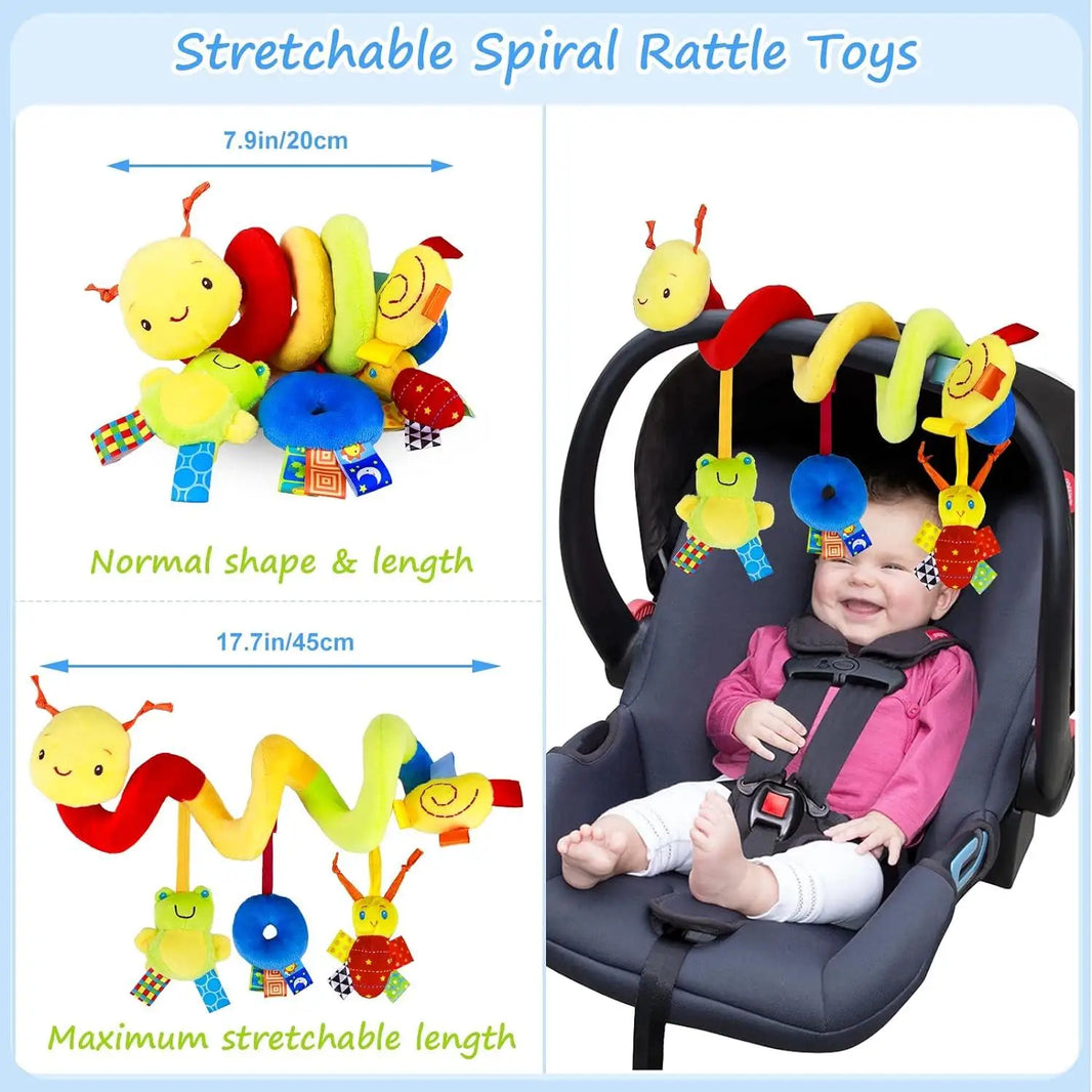 Newborn Soothing Bed Rattle with Teething Toy, Small Animal Bed Bell and Hand Puppet