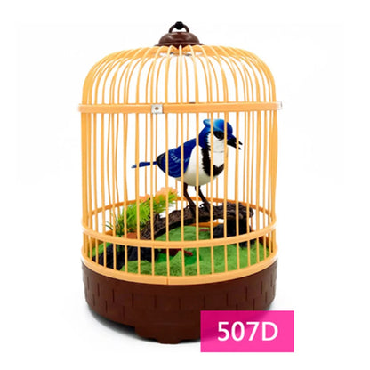 Sound and Voice Control Electric Bird Toy with Simulation Induction, Birdcage Design, Kids Gift and Garden Ornament