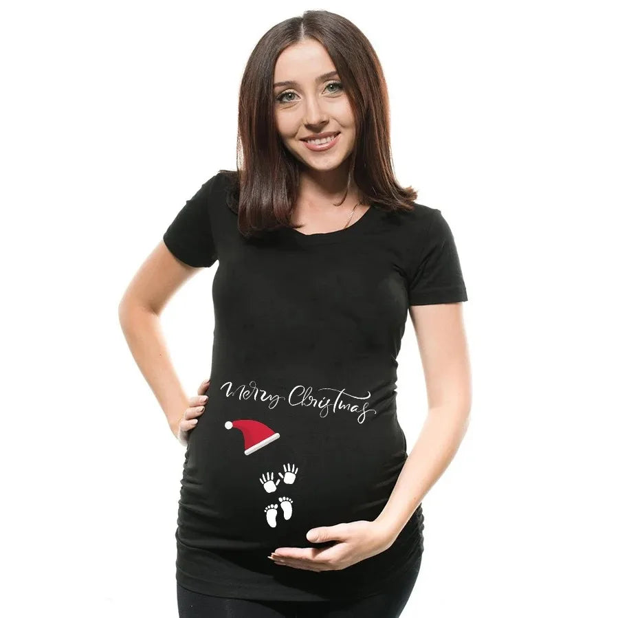 Baby's 1st Christmas Maternity T-shirt Snowman Buttons Funny Pregnancy Tee Cute Christmas T-shirt Pregnant Maternity T-shirts