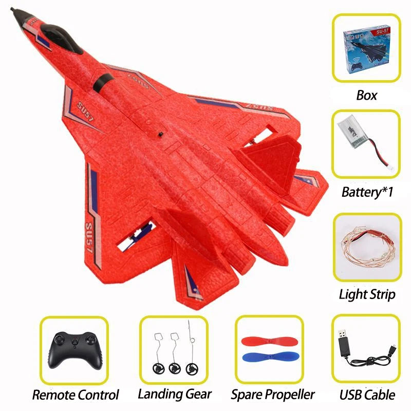 RC Plane SU 57 Radio Controlled Fixed Wing Hand Throwing Foam Electric Airplane with Light