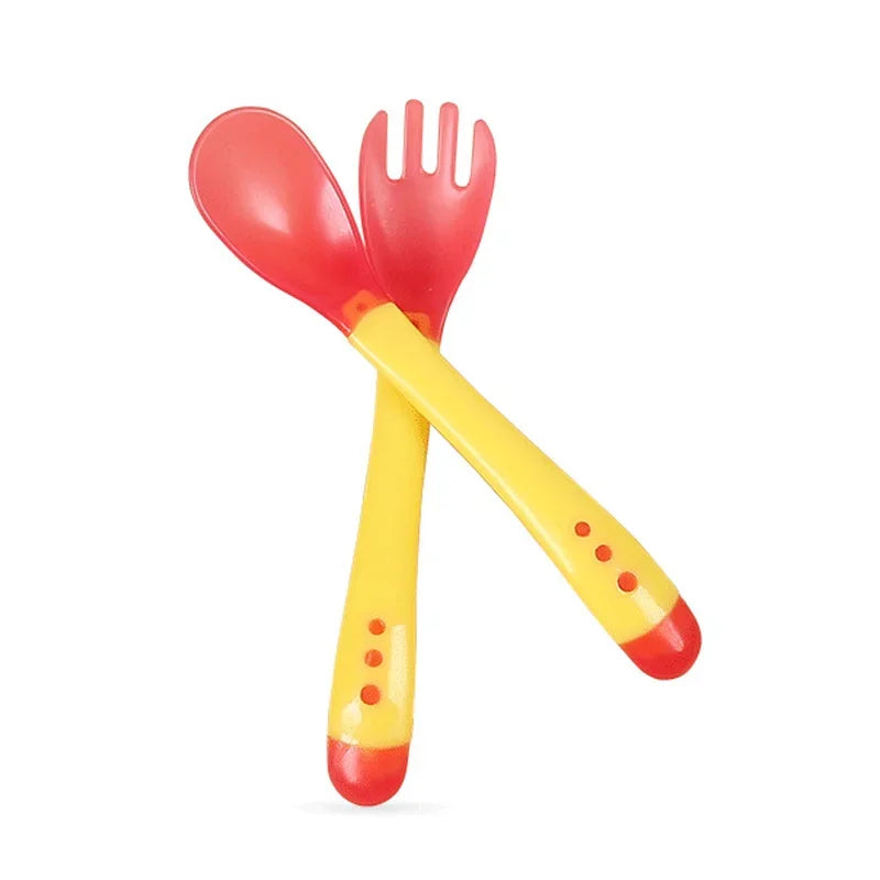 Baby Temperature Sensing Spoon & Fork Set for Newborns - Safety Flatware, Anti-Scald Feeding Utensils, Solid Spoons for Children
