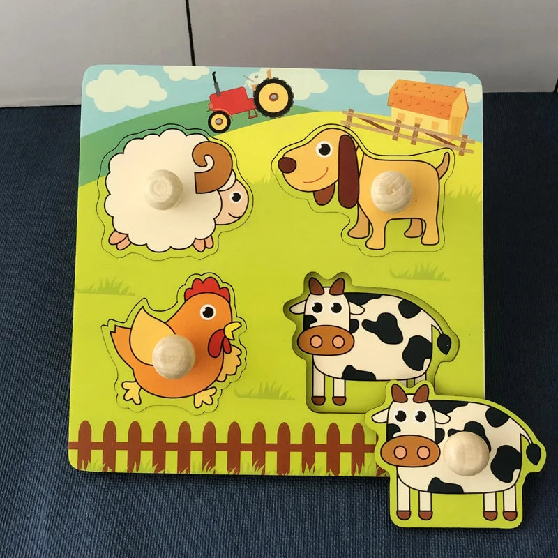 Montessori Wooden Puzzle Board – Animal Cognition Educational Toy for Kids 1-3 Years