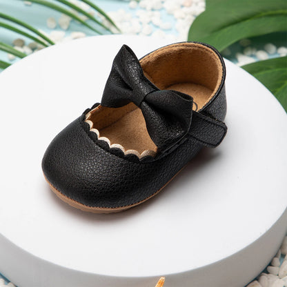 Meckior Baby Girl Shoes – Leather Rubber Sole Anti-Slip Toddler First Walkers, Newborn Infant Crib Shoes