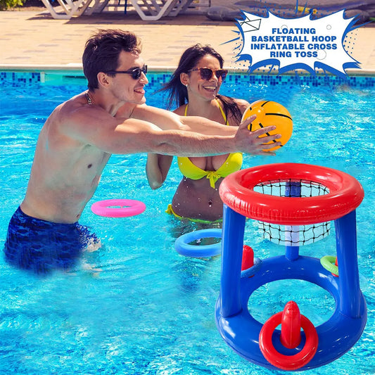 Inflatable Swimming Pool Basketball Ring Throwing Game Set for Adults and Pool Parties