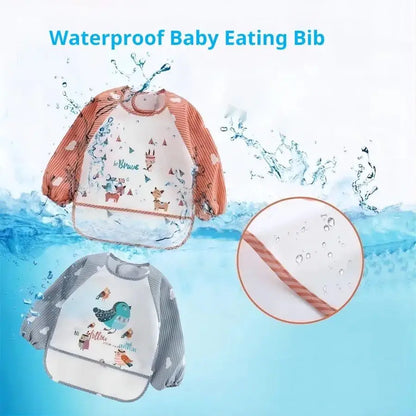 1-Piece Waterproof Baby Eating Smock – Toddler Cartoon Long Sleeve Art Apron, Animal Smock & Soft Feeding Bib for Infants - Kidzy Market