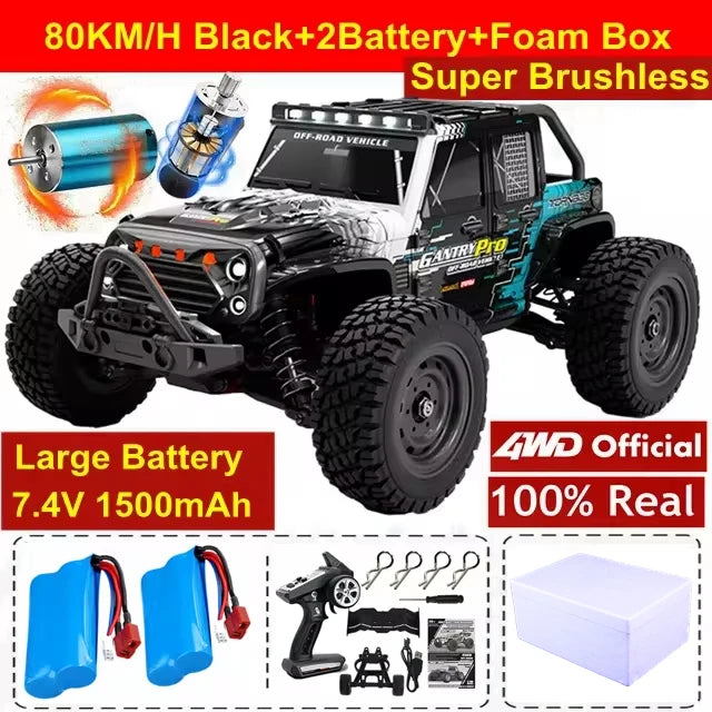1:16 Brushless RC Drift Car with 80km/h Speed and LED Lights 4WD