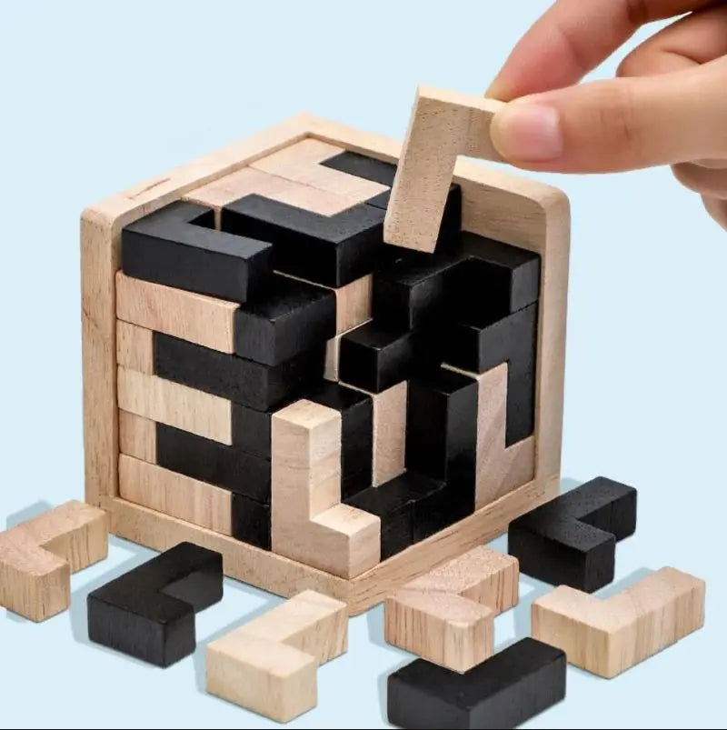 3D Cube Puzzle Luban, Interlocking Creative Educational Wooden Toy, Brain IQ Mind Game, Early Learning Gift for Children, Letter 54T