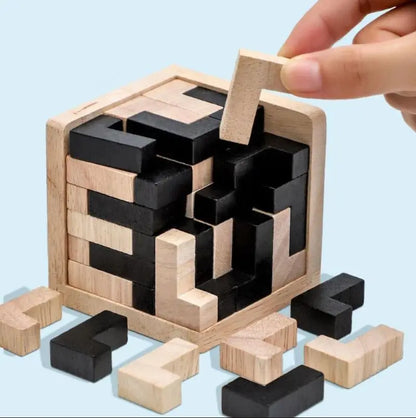 3D Cube Puzzle Luban, Interlocking Creative Educational Wooden Toy, Brain IQ Mind Game, Early Learning Gift for Children, Letter 54T