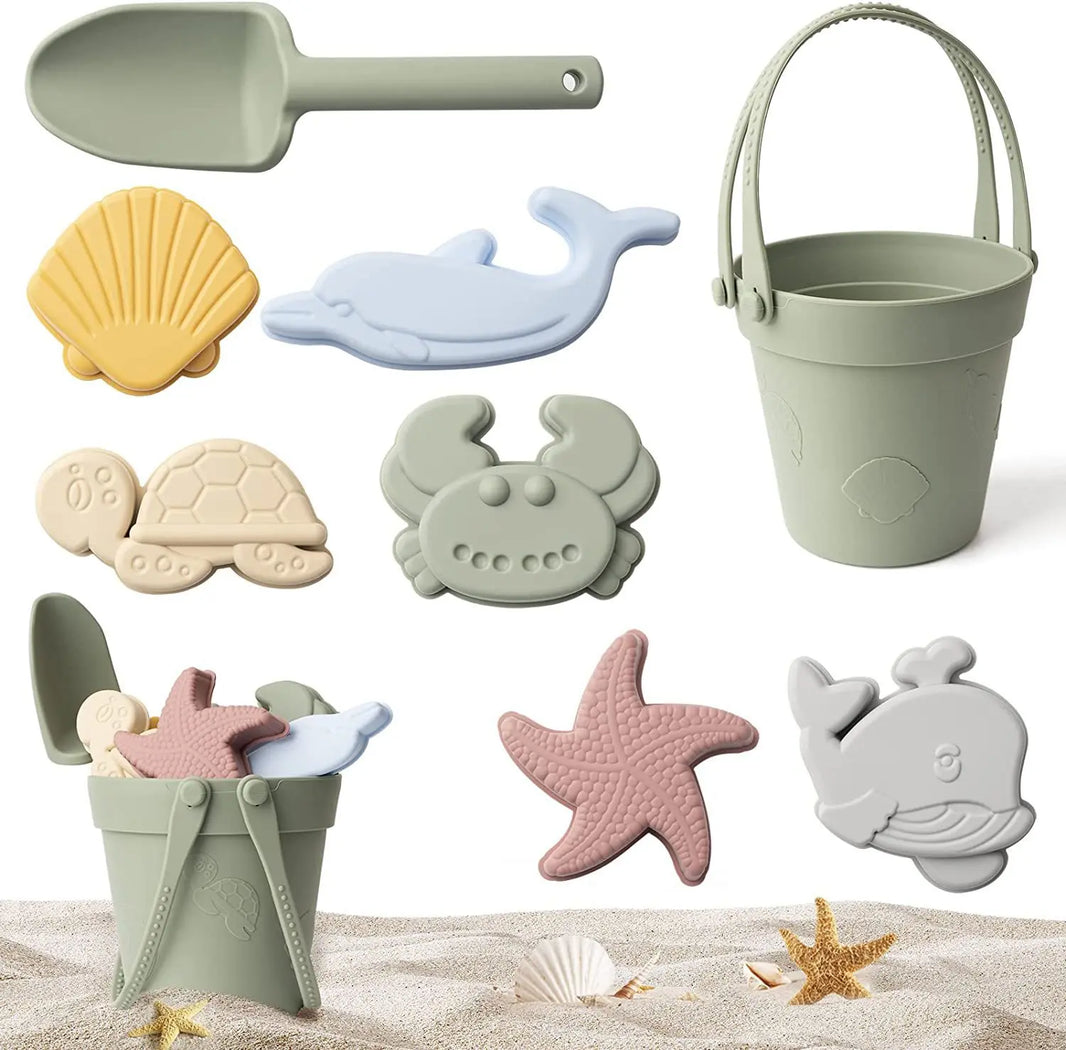 Children’s Silicone Beach Toy Set With Shovel & Portable Bucket — Durable Sand Digging & Storage Tool