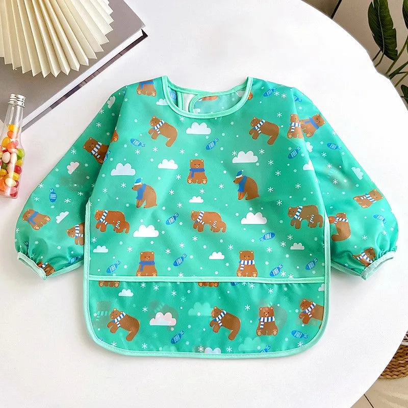 Waterproof Long-Sleeve Baby Bib – Colorful Cartoon Apron for Self-Feeding & Drawing (0-3 Years) - Kidzy Market