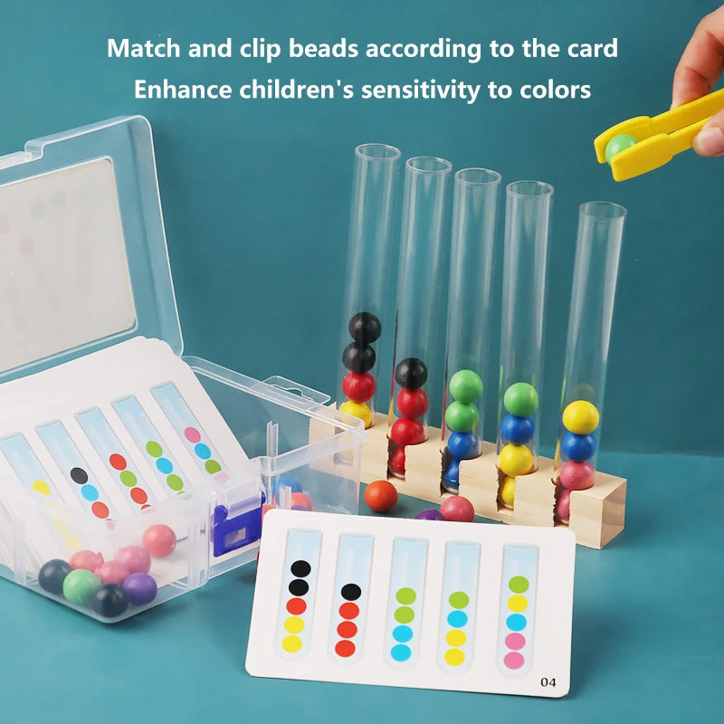 Clip Wooden Beads Test Tube Color Sorting Counting Montessori Toy for Kids