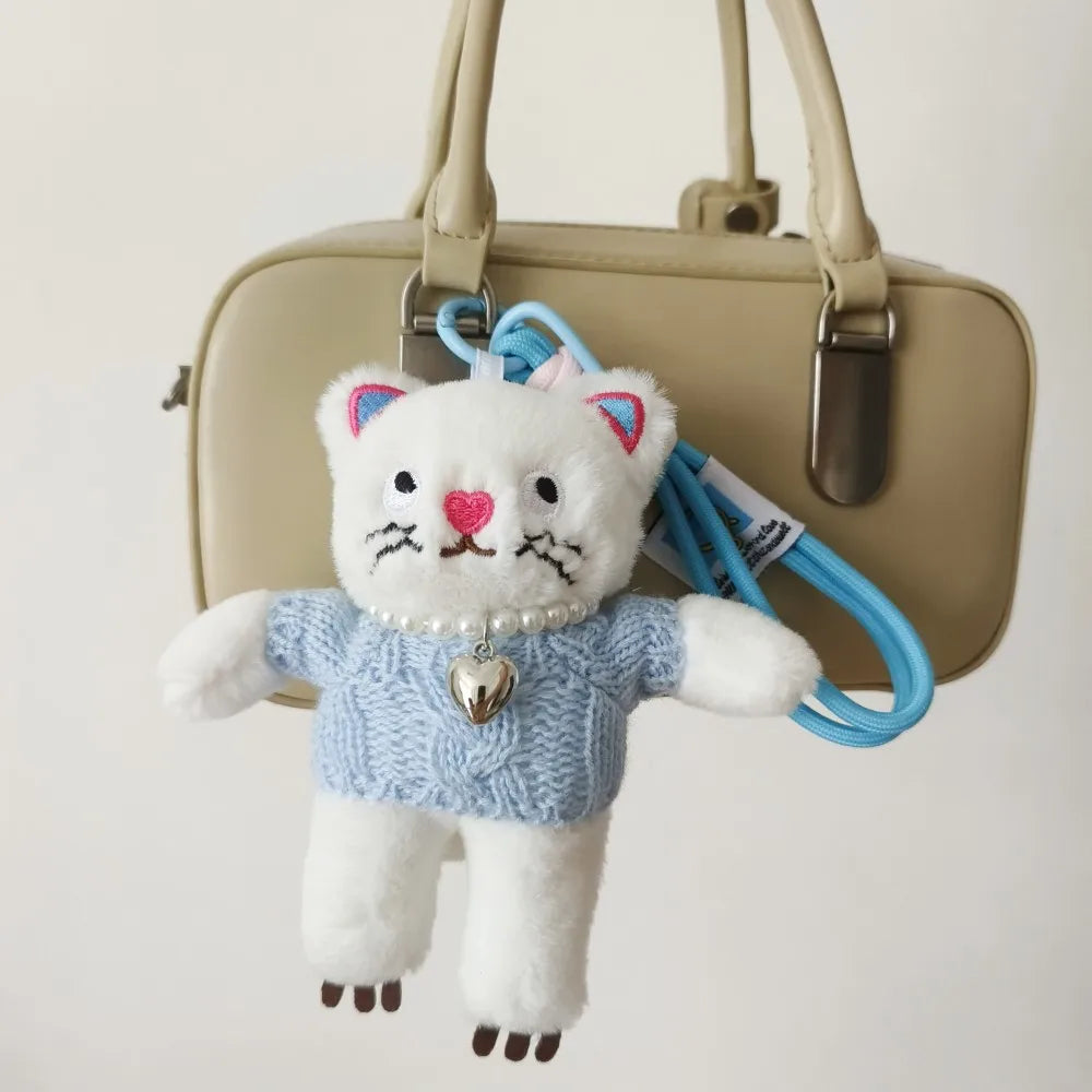 15cm Kawaii Pink Cat Plush Keychain, Animal Doll Pendant for Car and Bag Decoration