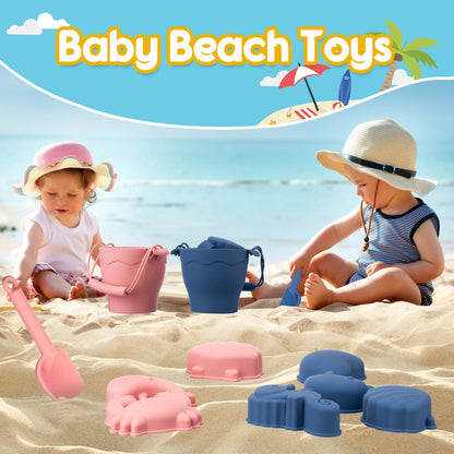 TYRY.HU 8Pcs Children’s Silicone Beach Toy Set With Bucket & Six Accessories — Outdoor Sand Play
