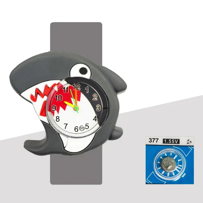 Children’s Cartoon Watch for Ages 2-14 Boys and Girls Soft Silicone Slap Bracelet Student Wristwatch