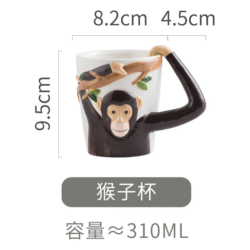 Cartoon Monkey Ceramic Coffee Mug — 310ml / 10.5 fl oz Irregular Kids Animal Cup with Handgrip