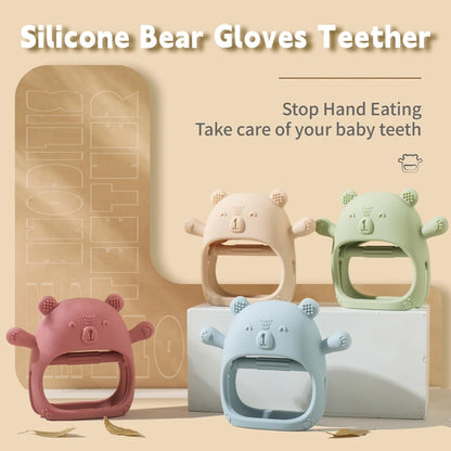 Baby Teether Gloves - Cartoon Bear Silicone Teething Gloves, Dental Care for Gums, Anti-Eating Molar Stick, BPA-Free Baby Accessory