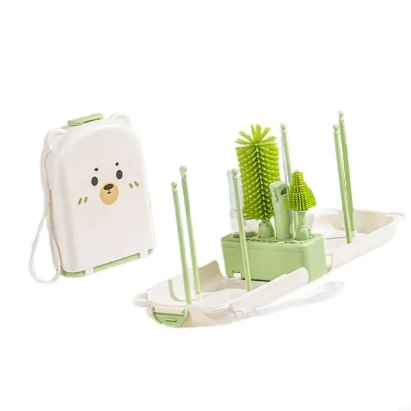Travel Nursing Bottle Brush Set – Baby Bottle Cleaner with Drying Rack
