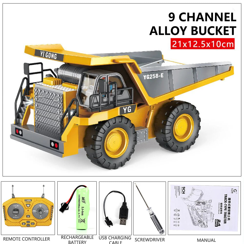 2.4G RC Excavator Dumper Car Remote Control Crawler Bulldozer Toy
