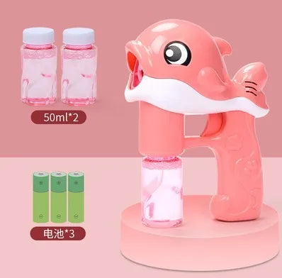 Automatic Dolphin Bubble Gun for Kids - Handheld Battery-Operated Bubble Blower Toy with 2 x 50ml (1.7 fl oz) Bubble Solution