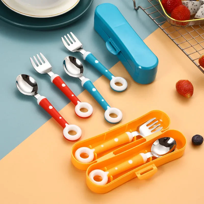 Children’s Utensil Set - Cute Circle Cutlery, Baby Tableware, Stainless Steel Food Feeding Spoon & Fork, Infant Toddler Dinnerware