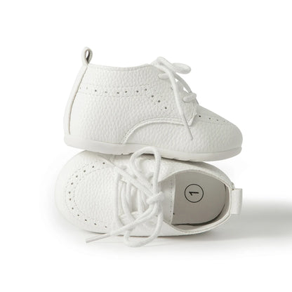 Meckior New Baby Shoes – Retro Leather Boy & Girl Toddler Shoes, Anti-Slip Rubber Sole First Walkers Crib Shoes