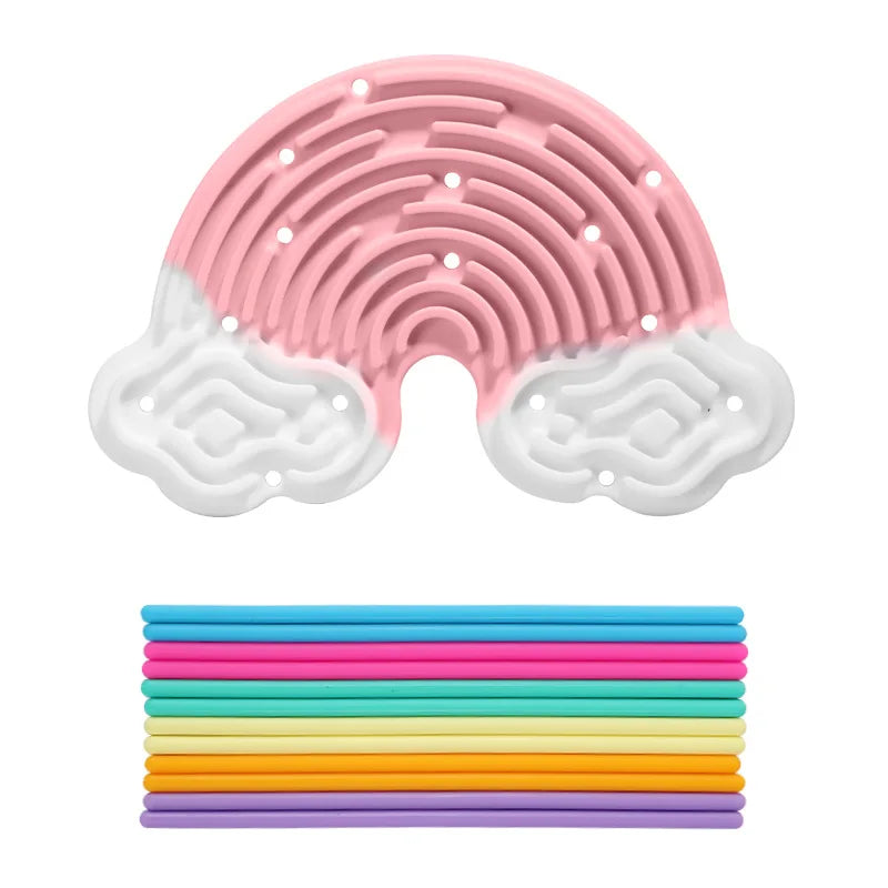 Creative Rainbow Clouds Silicone Sensory Activity Board – Double-Sided Busy Board for Color Training, Fine Motor Skills, and Fun Play