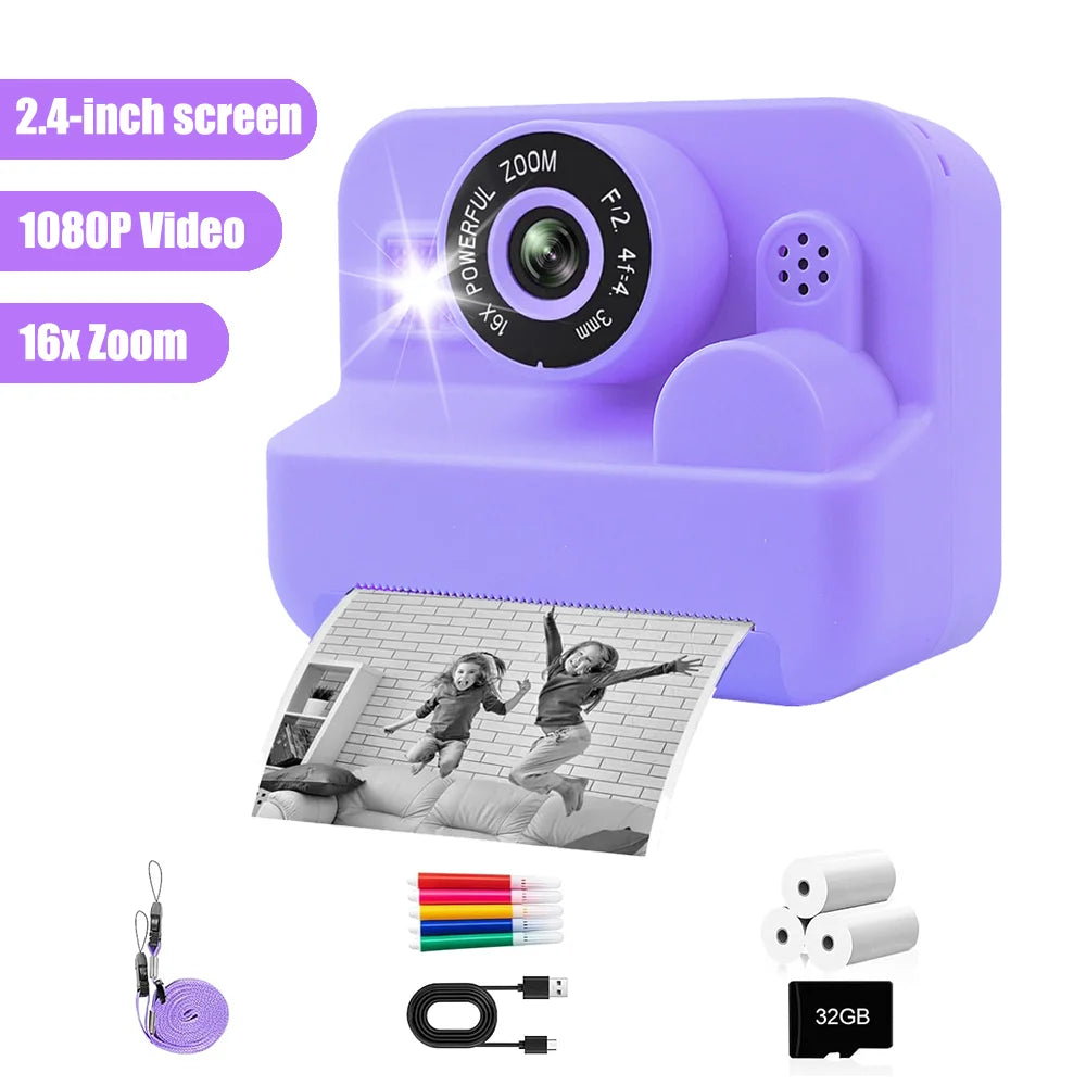Kids Instant Print Thermal Camera with MP3 and Video Game, Toddler Toy for Ages 3-12