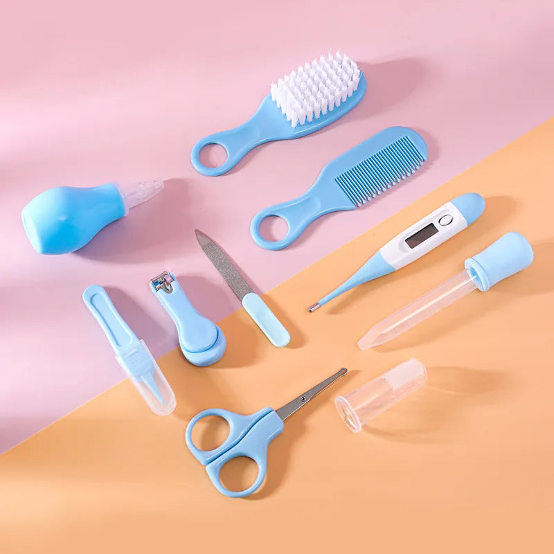 10PCS/Set Baby Health Care Kit - Kids Nail Clippers, Hair Grooming Brush, Thermometer, Teether, Toothbrush - Baby Essentials