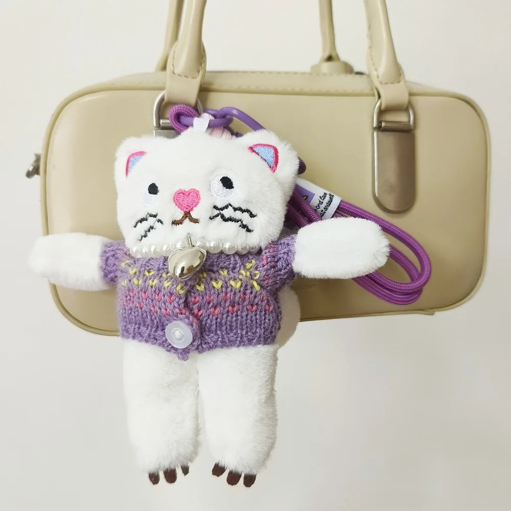 15cm Kawaii Pink Cat Plush Keychain, Animal Doll Pendant for Car and Bag Decoration