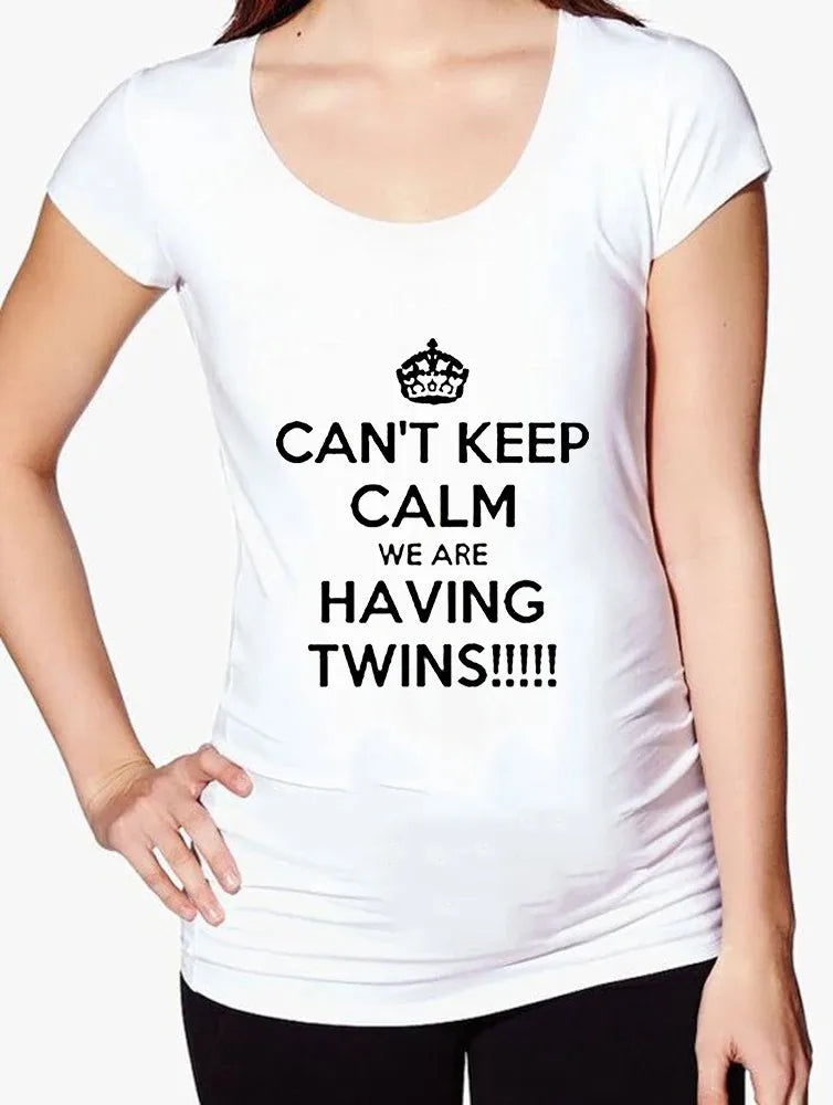 Funny White Black Maternity T-Shirt | Cute Comfortable Pregnancy Tee | Twins Pregnancy T-Shirt | Summer Short Sleeve Tops