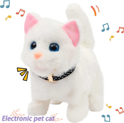 New Walking Kitty Plush Toy, Electric Interactive Meowing Cat with Wagging Tail and Nodding Head, Stuffed Animal Pet Toy Gift for Kids