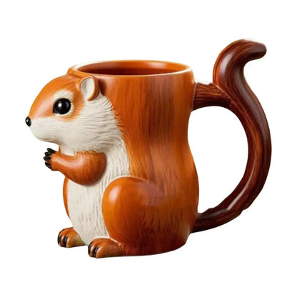 3D Fox & Squirrel Resin Coffee Mug - Cute Animal-Themed Tea Cup, Handmade Gift for Women & Kids, 10 x 8 cm (3.94 x 3.15 in)