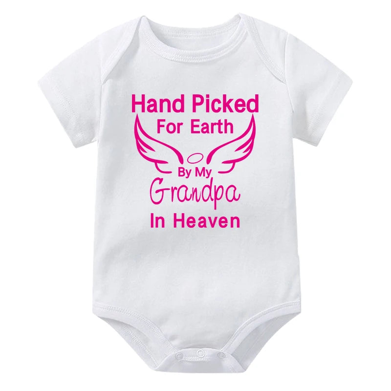 Hand Picked for Earth By My Grandpa/Grandma in Heaven Baby Bodysuit – Summer Short Sleeve Romper, Infant Jumpsuit, Baby Clothes