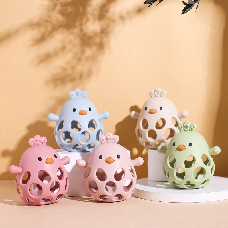 Baby Silicone Hollow Teether - BPA-Free, 0-12 Months, Cartoon Cute Chick Rattle, Infant Toys, Baby Accessories Gift