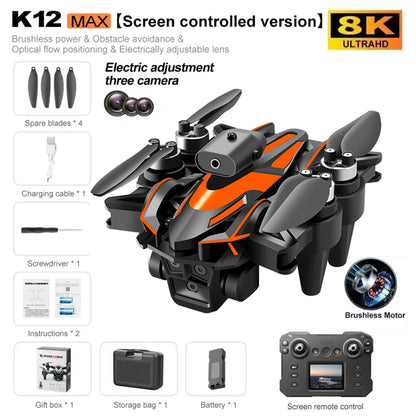 K12 Max RC Drone – 8K HD Camera Foldable Quadcopter with Brushless Motor and Obstacle Avoidance