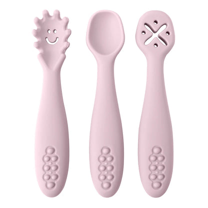 3PCS Silicone Spoon & Fork Set for Baby – Soft Feeding Utensils, Training Cutlery for Toddlers, BPA-Free Children’s Tableware