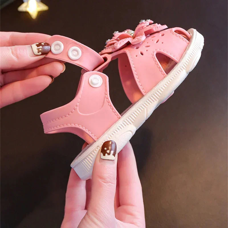 Solid Bow Children’s Summer Shoes – Cute PVC Non-Slip Beach Sandals for Baby Girls, Soft Infant Fashion Footwear