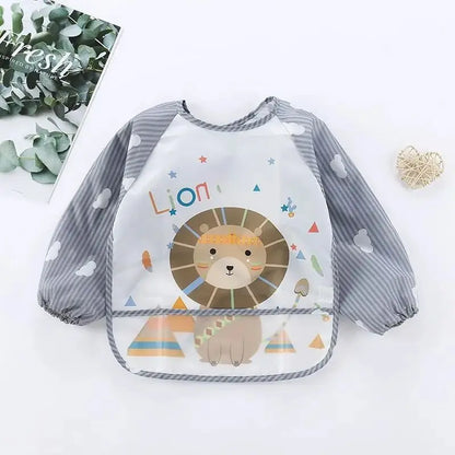 1-Piece Waterproof Baby Eating Smock – Toddler Cartoon Long Sleeve Art Apron, Animal Smock & Soft Feeding Bib for Infants - Kidzy Market
